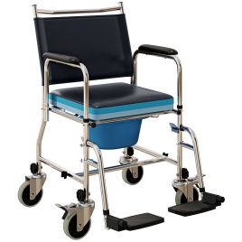 HERON Rolling Shower Chair with Wheels, Bedside Commode Wheelchair with Padded Seat, Backrest, for Seniors, Adults, Injured or Disabled, Black