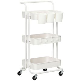 HERON Three-Tier Home Trolley, with Handle and Wheels - White