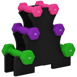 McAlpin 2 x 1kg 2 x 2kg 2 x 3kg Dumbbells Set with Rack for Gym - Pink Purple and Green
