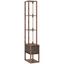 HERON Floor Lamp with Shelves LED Column Standing Lamp Fabric Drawer - Rustic Brown