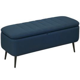 HERON 92x31cm Linen Look Storage Ottoman - Dark Blue