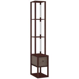 HERON Floor Lamp with Shelves LED Column Standing Lamp Fabric Drawer - Dark Brown