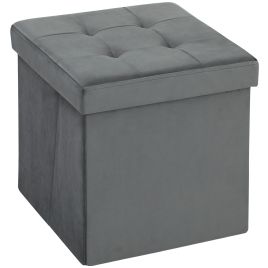 HERON Foldable Velvet Feel Storage Ottoman - Grey
