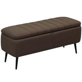 HERON 92x31cm Linen Look Storage Ottoman - Dark Brown