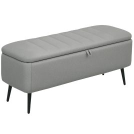 HERON 92x31cm Linen Look Storage Ottoman - Light Grey