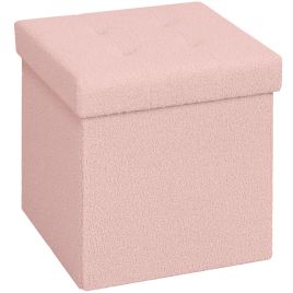 HERON Foldable Sherpa Fleece Storage Ottoman - Pink