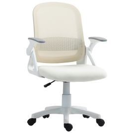 HERON Breathable Mesh Office Chair Ergonomic Swivel Flip up Armrests Lumbar - White