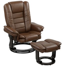 HERON Faux Leather 135 Reclining Chair Footstool - Brown