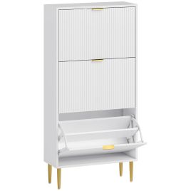STASHOE 3 Drawer Tallboy Narrow Shoe Cabinet Flip Doors - White