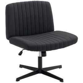 HERON Armless Office Chair No Wheels Linen Fabric Criss Cross Legged Wide Seat - Black