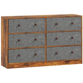 OAKEN Oak Finish Chest of Drawers - Large-sized, 6 Drawers, Double, Fabric Drawers