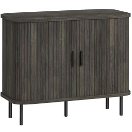 HERON Mid Century Modern Sideboard Slatted Tambour Sliding Doors Steel Legs - Grey
