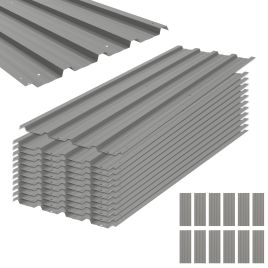 SUNVISTA Set of 12 Corrugated Steel Roof Sheet Panels - Light Grey