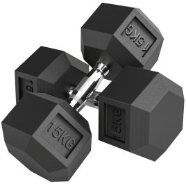 TAVREN Rubber Hex Dumbbell Portable 2x15KG - Black