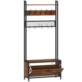 HERON 5 In 1 Industrial Style Hallway Tree - Brown Black