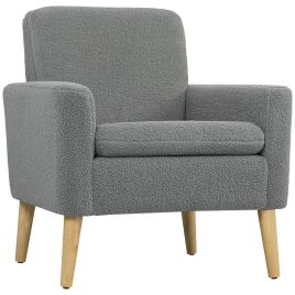 HERON Armchair Upholstered Accent Wood Legs Wide Padded Seat Teddy - Grey