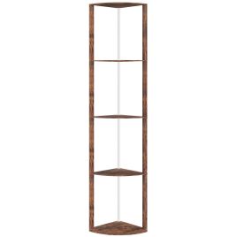 HERON RGB LED Floor Lamp with Shelves 5 Tier Dimmable Standing Lamp Remote - Rustic Brown