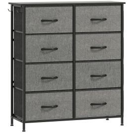 STOWLY Grey Chest of Drawers - Medium-sized, 8 Drawers, Double, Fabric Drawers