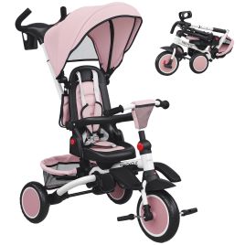 AIVAGO 6-in-1 Foldable Kids Trike with Parent Handle & Canopy, Ages 1-5 - Pink