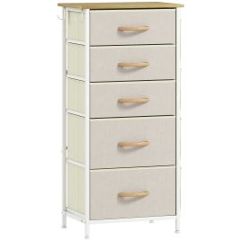 STOWLY Beige Chest of Drawers - Tallboy, Medium-sized, 5 Fabric Drawers