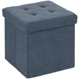 HERON Foldable Sherpa Fleece Storage Ottoman - Blue