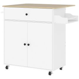 DRELAN Rolling Kitchen Island Drop Leaf Storage Cart - White