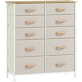 STOWLY Beige Chest of Drawers - Medium-sized, 10 Fabric Drawers, Double