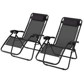 SUNVISTA Zero Gravity Reclining Chairs Set of 2 with Pillow - Black