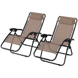SUNVISTA Zero Gravity Reclining Chairs Set of 2 with Pillow - Beige