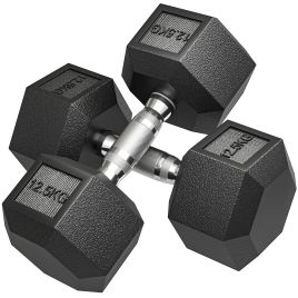 TAVIX Rubber Hex Dumbbell Portable 2x12.5KG - Black