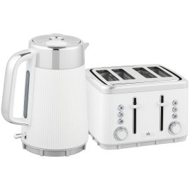 HERON 1.7L 3000W Electric Kettle & 4-Slice Toaster Set with Strix Thermostat - White