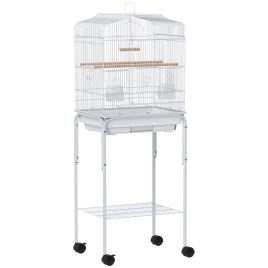 PAWSTER Bird Cage with Stand, Wheels, Tray & Storage Shelf for Finch Canary Parakeet - White
