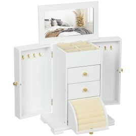 HERON 4 Tier Jewellery Box with Mirror and 2 Drawers - White
