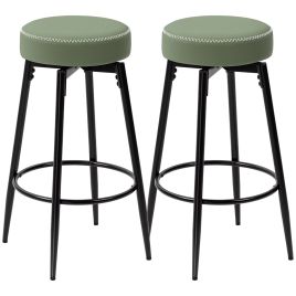 HERON Set of 2 Faux Leather Bar Stools - Green/Black