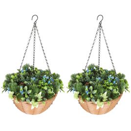 HERON Artificial Hanging Flowers Basket Set of 2 with PE Leaves - Green