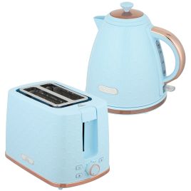 HERON 1.7L 3000W Fast Boil Kettle & 2-Slice Toaster Set with Auto Shut Off - Light Blue