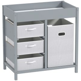 AIVAGO Baby Changing Unit with 4 Storage Drawers & Mat, 84 x 84.5 cm - Grey