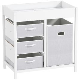 AIVAGO Baby Changing Unit with 4 Storage Drawers & Mat, 84 x 84.5 cm - White