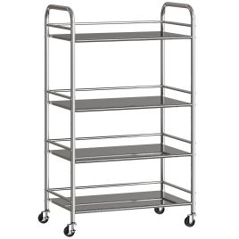 DUNVER 4 Tier Kitchen Storage Trolley Stainless Steel Adjustable Shelves - Silver