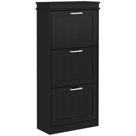 FARNWELL Tallboy Large Shoe Cabinet with 3 Flip Drawers - Black