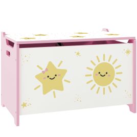 ALVIS Toy Storage Box Wooden Safety Lid and Handle Style - Pink