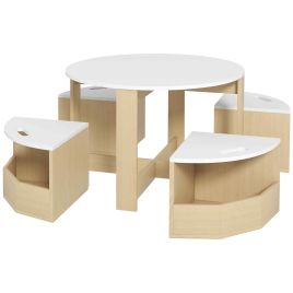 BARLTON 5 Piece Kids Table and Chairs Set Wooden with Storage - White