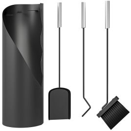 MELVAR 4 Pieces Fireplace Tools Set Metal Fireside Companion Set - Black