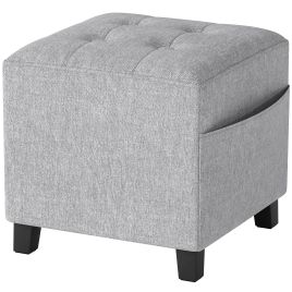 KALEN Linen Fabric Ottoman Footstool with Pocket - Grey