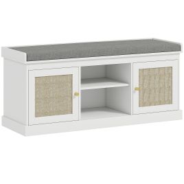 JORAN 2 Door Wide Rattan Shoe Storage Bench - White
