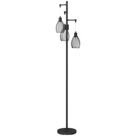 TREVON Floor Lamp Steel Industrial 3 Light Dimmable Tripod Style - Black