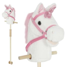 VELLNOR Kids Unicorn Stick with Wood Wheels - White