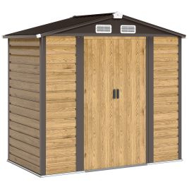 ORVION Garden Shed Galvanised Steel Outdoor Storage House with Double Doors - Natural