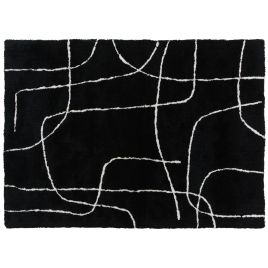 LORDEN Modern Fluffy Area Rug Polyester Geometric Pattern - Black
