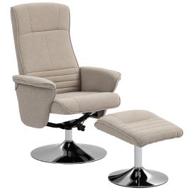 KAVRIN Velvet Recliner Swivel Chair with Storage Footstool - Beige